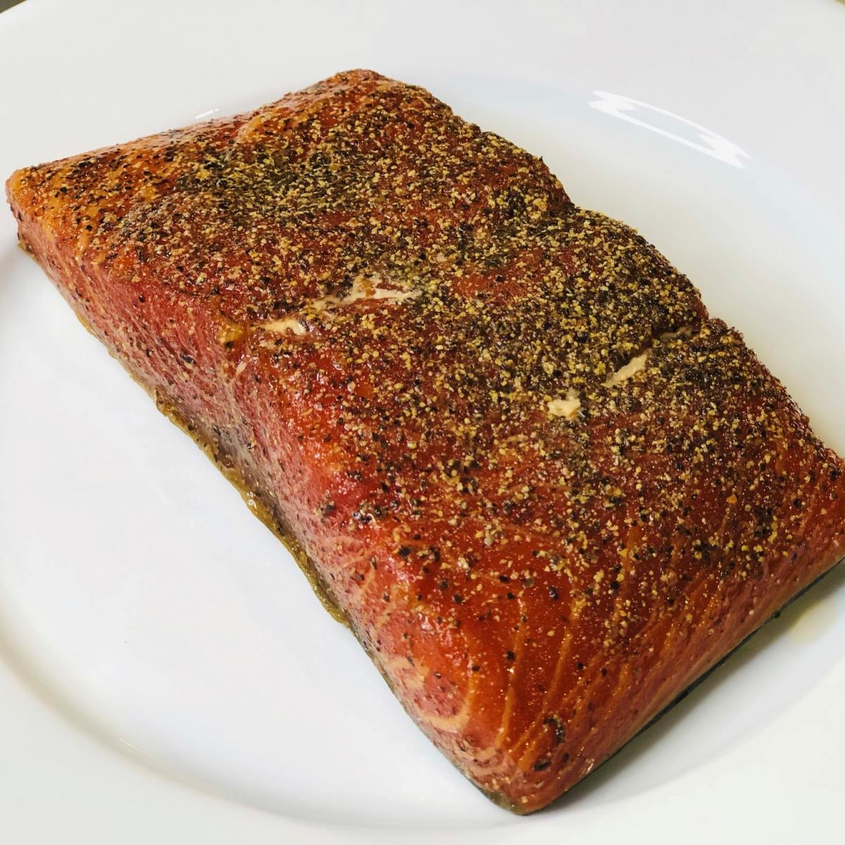 BlackboxMeats Hot Smoked Salmon Filet with Brown Sugar and Black Peppers, 7oz